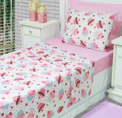 Imagem de Jogo De Lençol De Solteiro Quarto Infantil 3 Pçs Cupcake