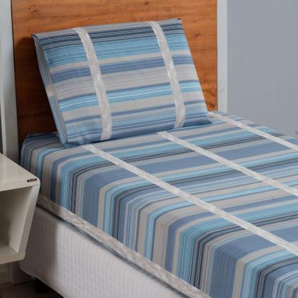 Imagem de Jogo de Lençol Dia A Dia Estampado 3 Peças Queen 80% Algodão / 20% Poliéster Percal 180 Fios - Azul Listrado