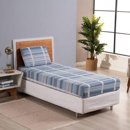 Imagem de Jogo de Lençol Dia A Dia Estampado 3 Peças Queen 80% Algodão / 20% Poliéster Percal 180 Fios - Azul Listrado