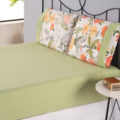 Imagem de Jogo de Lençol Encantare Ponto Palito Estampado Completo 4 Peças Queen 80% Algodão / 20% Poliéster Percal 180 Fios  - Ve 