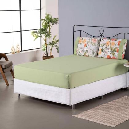 Imagem de Jogo de Lençol Encantare Ponto Palito Estampado Completo 4 Peças Queen 80% Algodão / 20% Poliéster Percal 180 Fios  - Ve 