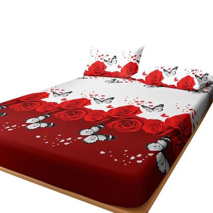 Imagem de Jogo de Lençol Floral com Borboletas - Colcha Impressa para Quarto (1 Peça - Exceto Fronhas)