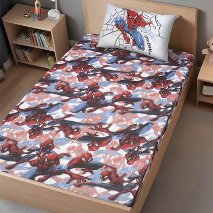 Imagem de Jogo de Lençol Infantil Homem Aranha Simples Solteiro 2 Peças Spider Man Textura Portallar