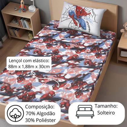 Imagem de Jogo de Lençol Infantil Homem Aranha Simples Solteiro 2 Peças Spider Man Textura Portallar