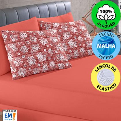Imagem de Jogo de Lençol King 3 Peças Estampado de Malha 100% Algodão com Elástico Buettner - Emcompre
