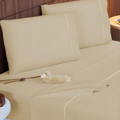 Imagem de Jogo de Lençol King 4 Peças 400 Fios Ponto Palito com Elástico Cama Box