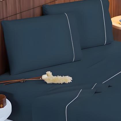 Imagem de Jogo de Lençol King 4 Peças 400 Fios Ponto Palito com Elástico Cama Box