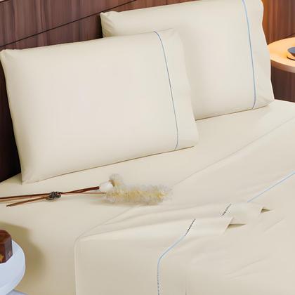 Imagem de Jogo de Lençol King 4 Peças 400 Fios Ponto Palito com Elástico Cama Box
