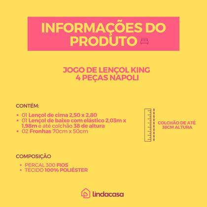 Imagem de Jogo de Lençol King 4 Peças Percal 300 Fios Napoli Lese Bordado Inglês