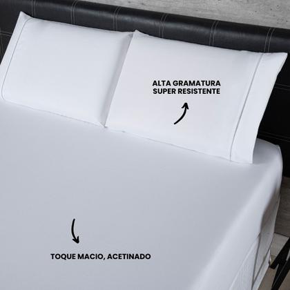 Imagem de Jogo de Lençol King 400 Fios Ponto Palito Lençol com Elástico e Fronha Branco 03 Peças