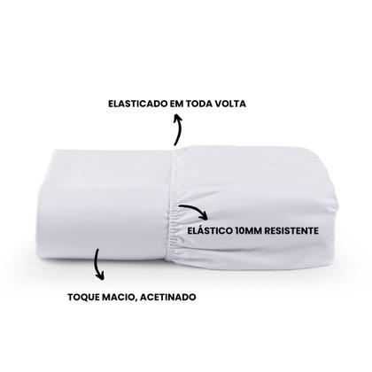 Imagem de Jogo de Lençol King 400 Fios Ponto Palito Lençol com Elástico e Fronha Branco 03 Peças