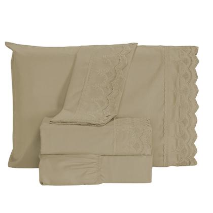 Imagem de Jogo De Lençol King Size 3 Peças 400 Fios Micropercal Bordado Inglês Toque Macio Luxo Premium