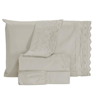 Imagem de Jogo De Lençol King Size 3 Peças 400 Fios Micropercal Bordado Inglês Toque Macio Luxo Premium