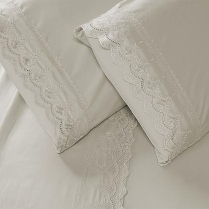 Imagem de Jogo De Lençol King Size 3 Peças 400 Fios Micropercal Bordado Inglês Toque Macio Luxo Premium