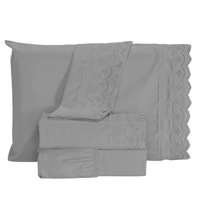 Imagem de Jogo De Lençol King Size 3 Peças 400 Fios Micropercal Bordado Inglês Toque Macio Luxo Premium