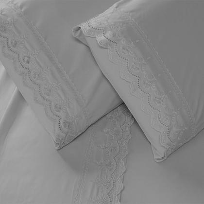 Imagem de Jogo De Lençol King Size 3 Peças 400 Fios Micropercal Bordado Inglês Toque Macio Luxo Premium