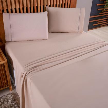 Imagem de Jogo de Lençol Liso Queen 4 Peças 180 Fios Algodão Caqui