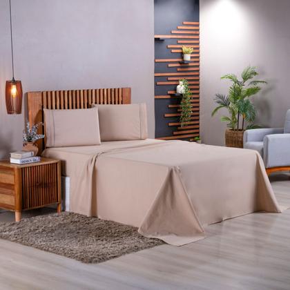 Imagem de Jogo de Lençol Liso Queen 4 Peças 180 Fios Algodão Caqui
