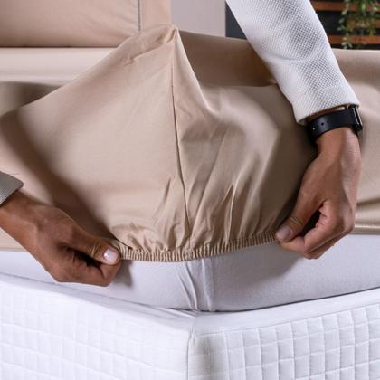 Imagem de Jogo de Lençol Liso Queen 4 Peças 180 Fios Algodão Caqui