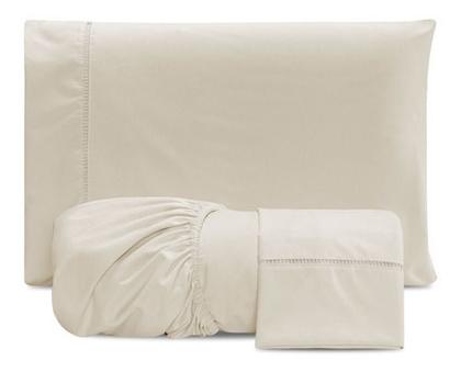 Imagem de Jogo De Lençol Pérola King Box Liso Com Elástico 3 Pçs Luxo