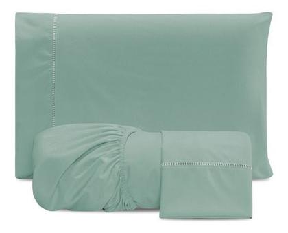 Imagem de Jogo De Lençol Pérola King Box Liso Com Elástico 3 Pçs Luxo