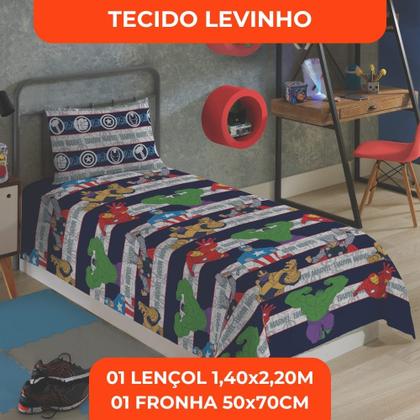 Imagem de Jogo de Lençol Personagens Vingadores Solteiro Lepper 2 Peças Microfibra Azul