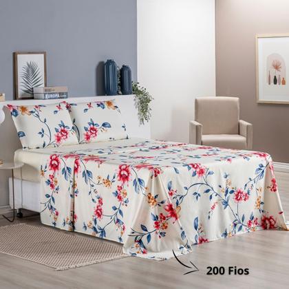 Imagem de Jogo de Lençol Queen 200 Fios Estampado 04 Peças Felicità