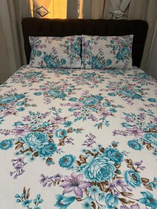 Imagem de Jogo De Lençol Queen 3 Peças 100% Algodão ponto palito com elastico na volta toda