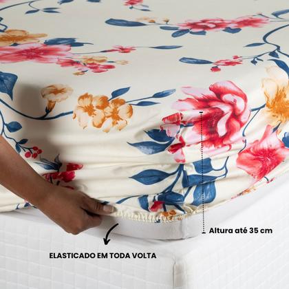 Imagem de Jogo de Lençol Queen com Elástico Estampado Percal 200 Fios 03 Peças Felicità