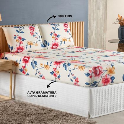 Imagem de Jogo de Lençol Queen com Elástico Estampado Percal 200 Fios 03 Peças Felicità