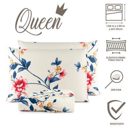 Imagem de Jogo de Lençol Queen com Elástico Estampado Percal 200 Fios 03 Peças Felicità