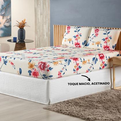 Imagem de Jogo de Lençol Queen com Elástico Estampado Percal 200 Fios 03 Peças Felicità