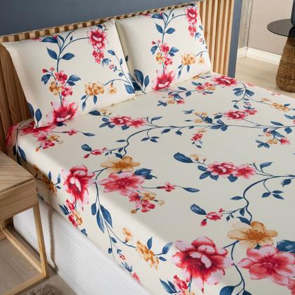 Imagem de Jogo de Lençol Solteiro com Elástico Estampado Percal 200 Fios 02 Peças Felicità