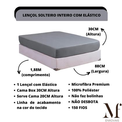 Imagem de Jogo de Lençol Solteiro com Elástico Microfibra Premium 03 Peças Jogo de Cama Box 30CM Altura