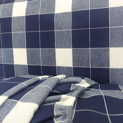 Imagem de Jogo De Lençol Solteiro Elástico Algodão Pol Xadrez Listrado 2 Peças