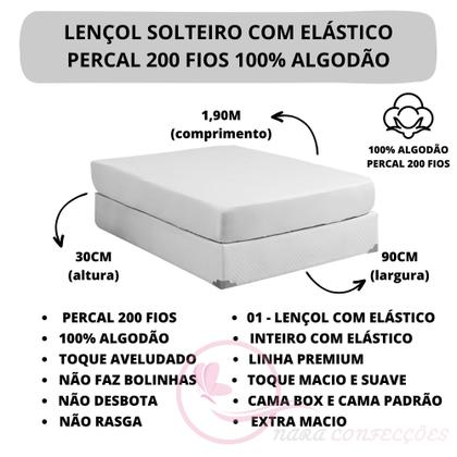 Imagem de Jogo de Lençol Solteiro ESPLENDORE 100% Algodão Percal 200 Fios 03 Peças Tecido Grosso Toque Macio