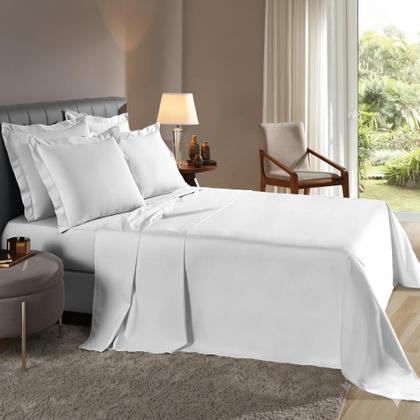 Imagem de Jogo de Lençol Super King 4 peças Fronhas c/ Abas e Cima Bainha Percal Flex 400 Fios Toque Macio