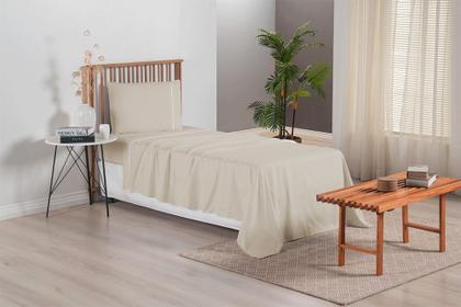 Imagem de Jogo de Lençol Versatile Ponto Palito Completo 3 Peças Solteiro Micropercal 100% Poliéster - Cáqui 