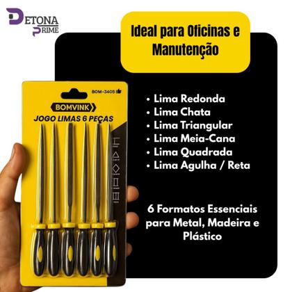 Imagem de Jogo De Limas Agulha 6 Peças Com Cabo Emborrachado Profissional Bomvink