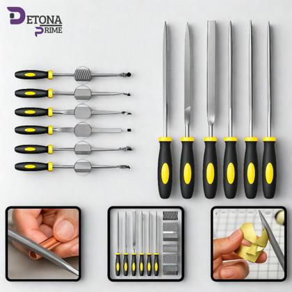 Imagem de Jogo De Limas Agulha 6 Peças Com Cabo Emborrachado Profissional Bomvink