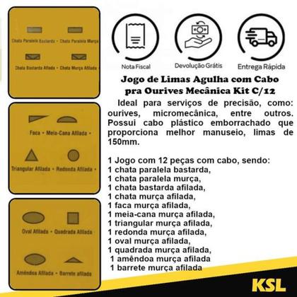 Imagem de Jogo de Limas Agulha com Cabo pra Ourives Mecânica Kit C/12 - Vonder