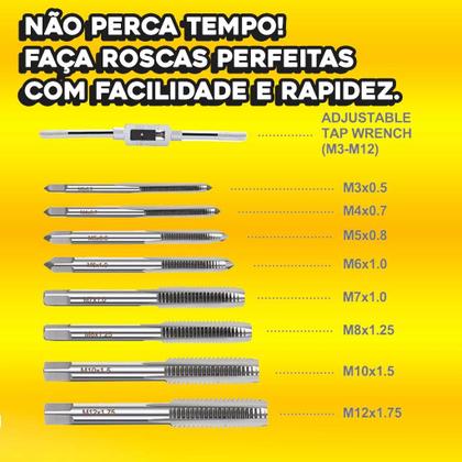 Imagem de Jogo de Macho 8 Peças Com Vira Macho Profissional M3 a M12 Para Fazer Rosca Kit Completo