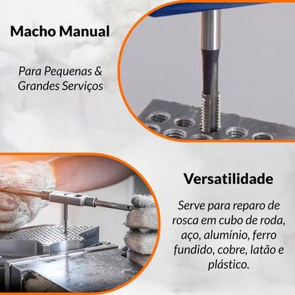 Imagem de Jogo De Macho Manual M14 X 1,25 Mm Com 3 Passes Etapas Para Fazer Roscas Em Aço Liga Especial Corneta Cor Cinza