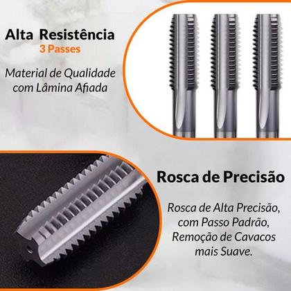 Imagem de Jogo De Macho Manual M14 X 1,25 Mm Com 3 Passes Etapas Para Fazer Roscas Em Aço Liga Especial Corneta Cor Cinza