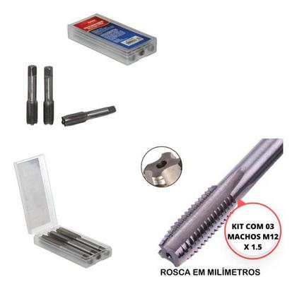 Imagem de Jogo De Macho Para Fazer Rosca M12 X 1.5mm 3 Peças - Corneta Cor Cinza