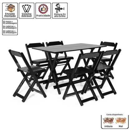 Imagem de Jogo de Mesa 120x70 com 6 Cadeiras Dobráveis de Madeira Preto - Móveis Britz