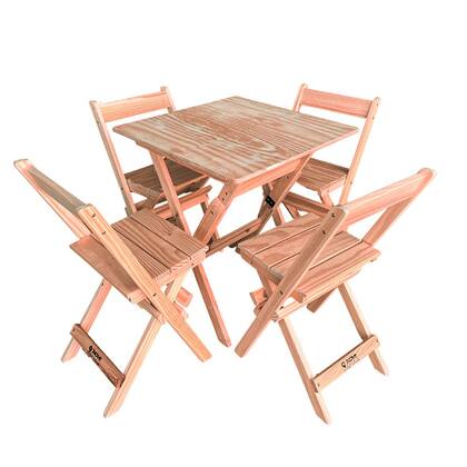 Imagem de Jogo de Mesa 60x60cm com 4 Cadeiras Dobraveis Natural Cru