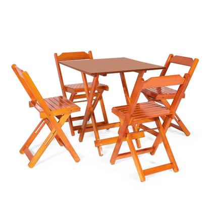 Imagem de Jogo de Mesa 70x70 com 4 Cadeiras Dobráveis de Madeira Mel - Móveis Britz