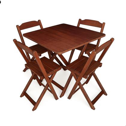 Imagem de Jogo De Mesa Dobrável 70x70 com 4 Cadeiras Madeira Maciça Bar