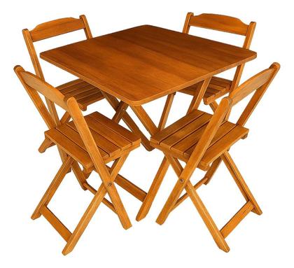 Imagem de Jogo De Mesa Dobrável 70x70 com 4 Cadeiras Madeira Maciça Bar